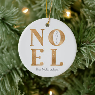 Noel Gold Typography Christmas Photo Ceramic Ornament