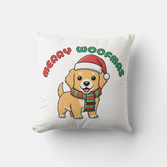 Noël Golden Retriever Coussin : Joyeux Woofmas (Recto)