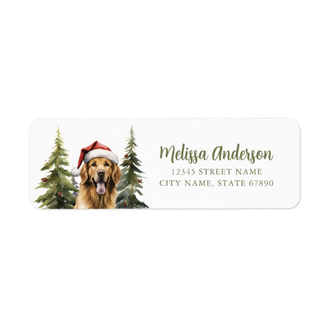 Noël Golden Retriever Retourner Adresse Étiquettes (Devant)