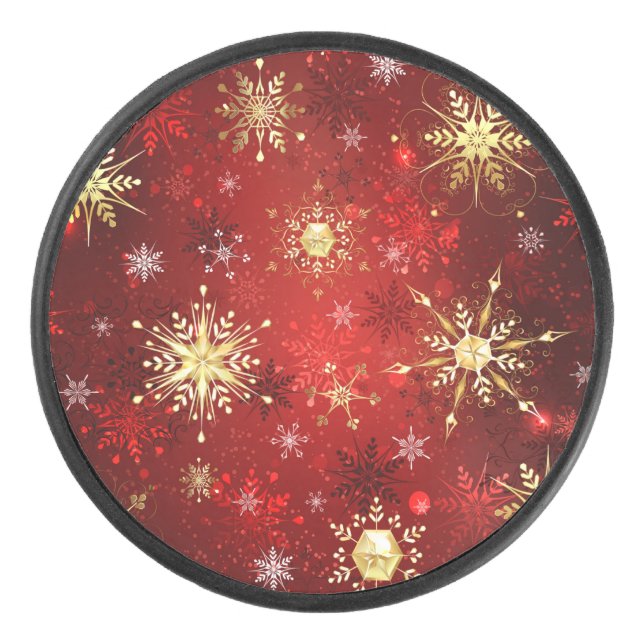 Noël Golden Snowflakes sur Arrière - plan rouge (Devant)