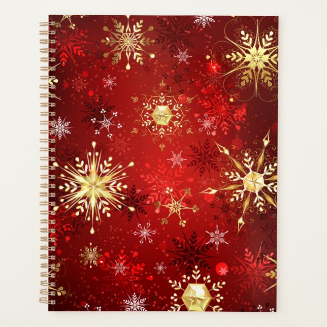 Noël Golden Snowflakes sur Arrière - plan rouge (Devant)