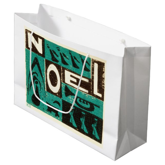 Noel Green Block Print Large Gift Bag (Front Angled)