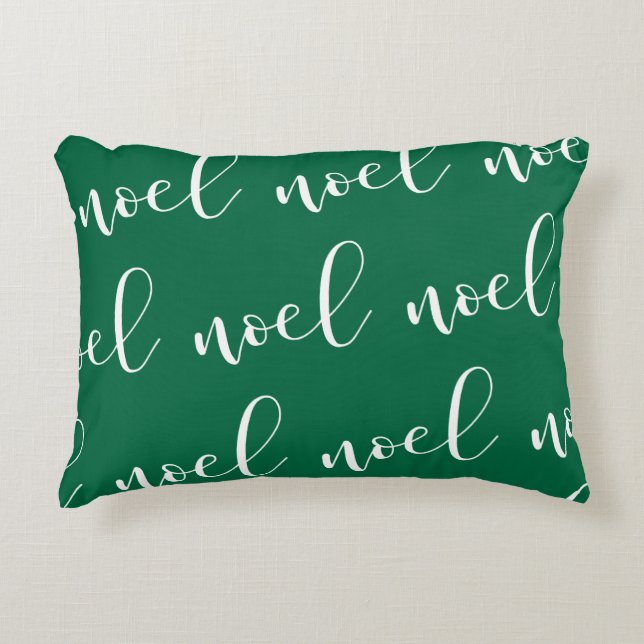 Noel | Green Christmas Script Decorative Pillow (Front)