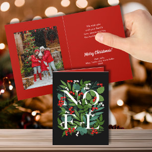 NOEL Greenery and Berries Folded Photo Holiday Card