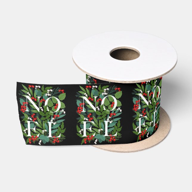 NOEL Greenery Berries Christmas Black Satin Ribbon (Spool)