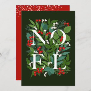 NOEL Greenery Berries Holiday Card