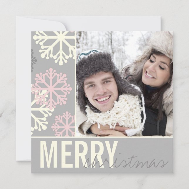 Noël Gris et rose Carte photo de vacances de neige (Devant)