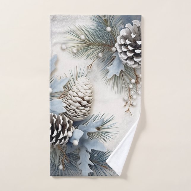 Noël, Hiver, Bleu, Pine Cônes Snowflakes (Serviette à main)