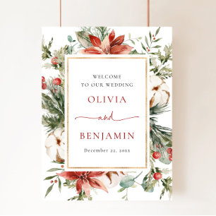 Noël hiver Foliage Rouge Mariage Affiche de bienve