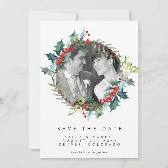 noël hiver photo mariage enregistrer la carte date (Devant)