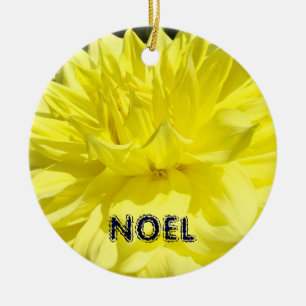 NOEL Holiday Ornament Yellow Dahlia Flower Floral