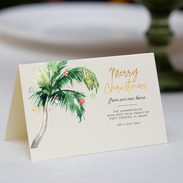 Noël Holiday Palm Tree Moving Faire-part (Merry Christmas Coastal Tropical Palm Tree Moving Announcement Folded Card)
