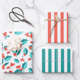 Noël Holly Berries Enveloppement Papier ensemble d