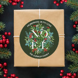 NOEL Holly Berries Homemade Christmas Classic Round Sticker<br><div class="desc">Homemade with Love personalized round stickers feature the word NOEL among elegant leaves and berries with your name and greeting in chic white lettering on a dark green background. MATCHING items in our collection.</div>