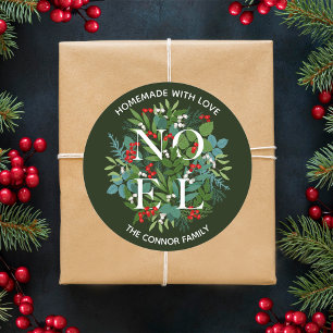 NOEL Holly Berries Homemade Christmas Classic Round Sticker