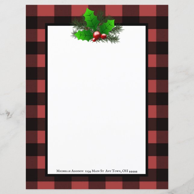 Noël Holly Buffalo Plaid Papier personnalisé (Devant)
