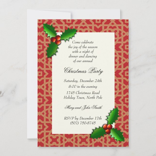 Noël Holly Fêtes Invitations (Devant)