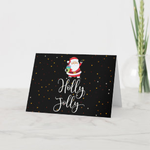 Noël Holly Jolly Père Noël Carte de vacances pliée