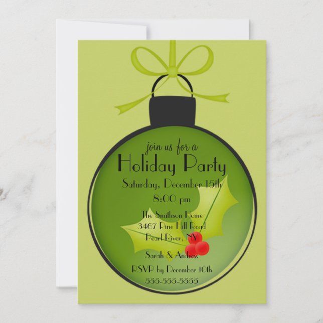 Noël Holly Ornament Fête Invitation (Devant)