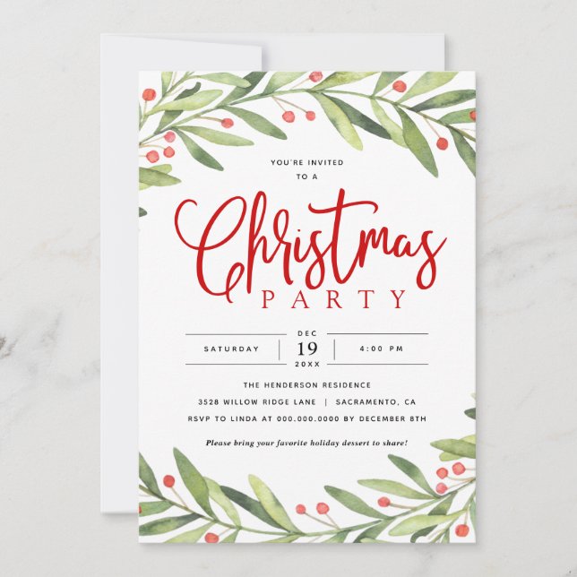 Noël Holly Wreath Fête Invitation (Devant)