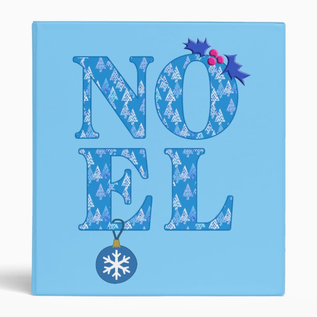 NOEL in a Blue Christmas Tree Pattern Binder (Front)