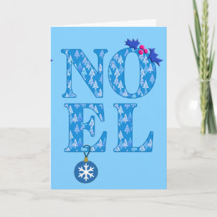 NOEL in a Blue Christmas Tree Pattern Holiday Card
