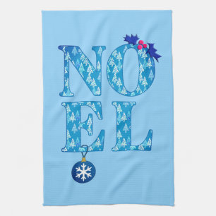 NOEL in a Blue Christmas Tree Pattern Kitchen Towel