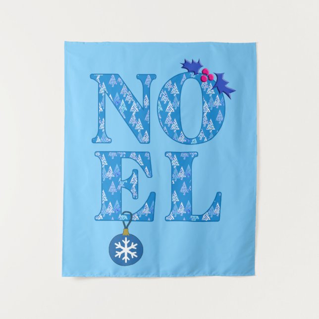 NOEL in a Blue Christmas Tree Pattern Tapestry (Front)