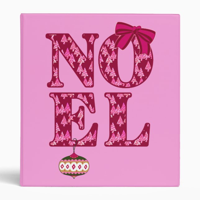 NOEL in a Burgundy Christmas Tree Pattern  Binder (Front)