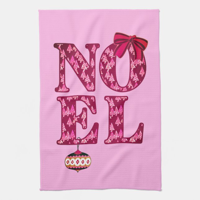NOEL in a Burgundy Christmas Tree Pattern  Kitchen Towel (Vertical)