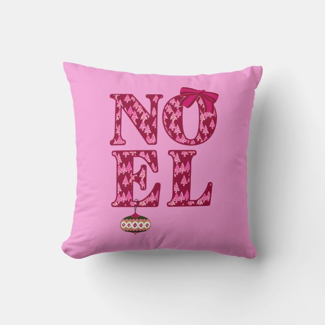 NOEL in a Burgundy Christmas Tree Pattern  Throw Pillow (Front)