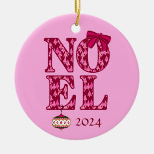 NOEL in a Burgundy Retro Christmas Tree Pattern  Ceramic Ornament