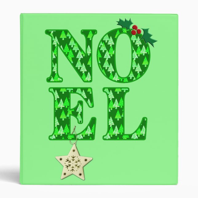 NOEL in a Green Christmas Tree Pattern Binder (Front)