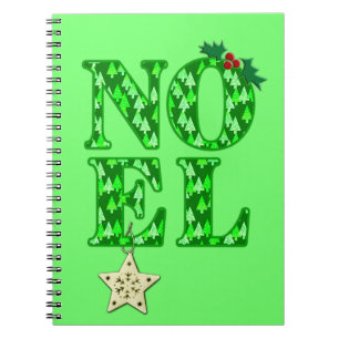 NOEL in a Green Christmas Tree Pattern Notebook