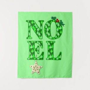 NOEL in a Green Christmas Tree Pattern Tapestry
