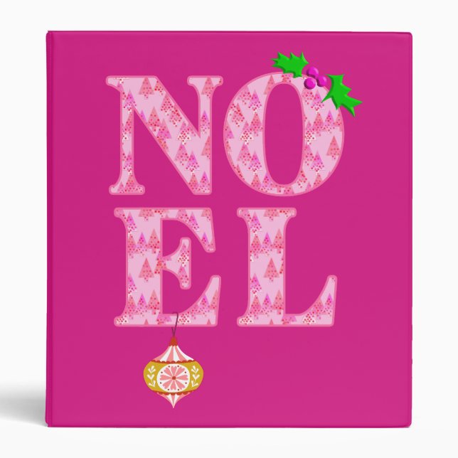 NOEL in a Pink Christmas Tree Pattern Binder (Front)