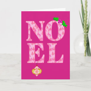 NOEL in a Pink Christmas Tree Pattern Holiday Card