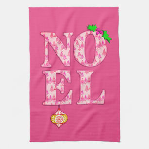 NOEL in a Pink Christmas Tree Pattern  Kitchen Towel