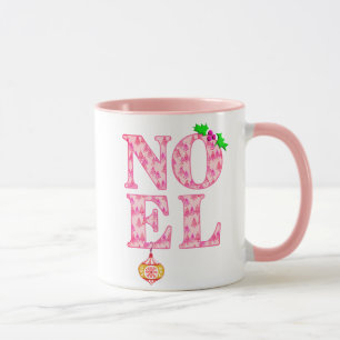 NOEL in a Pink Christmas Tree Pattern Mug