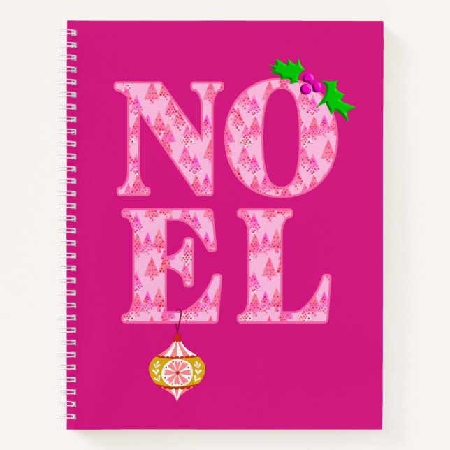 NOEL in a Pink Christmas Tree Pattern Recipe Book  (Front)