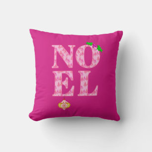 NOEL in a Pink Christmas Tree Pattern Throw Pillow