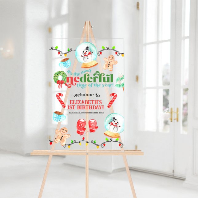 Noël le plus ONEDERFUL Premier anniversaire (Cute Christmas Most ONEDERFUL First Birthday Acrylic Sign)