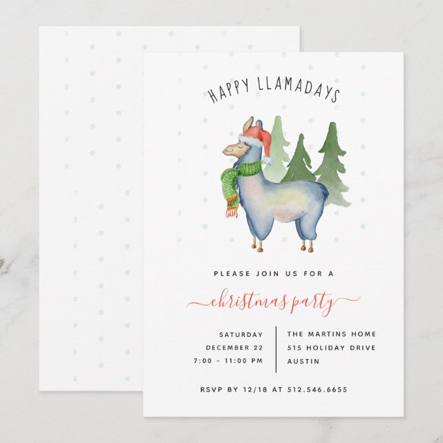 Noël Llama | Invitation de fête de vacances (Devant / Derrière)