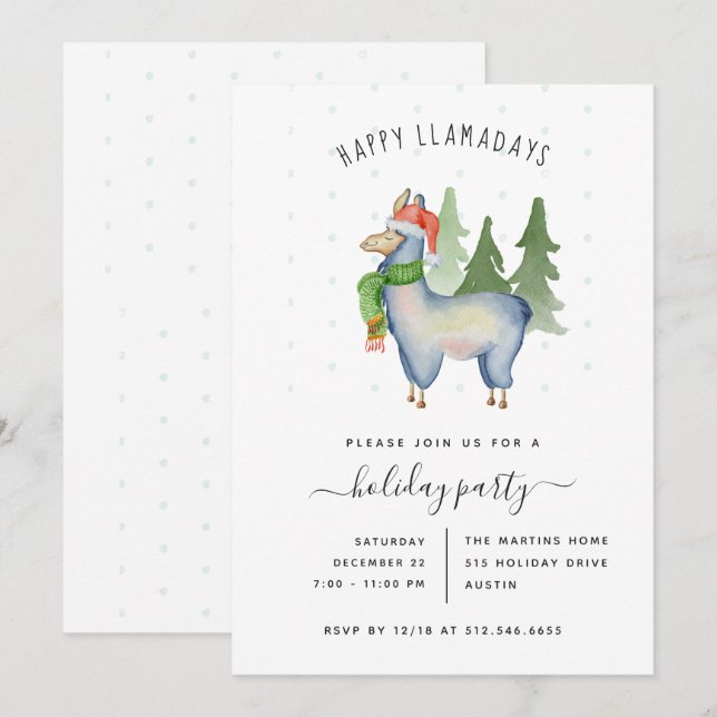 Noël Llama | Invitation de fête de vacances (Devant / Derrière)