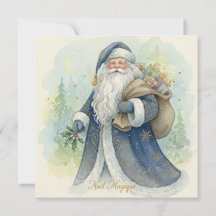 Noel Magique Vintage Santa with Presents Holiday Card