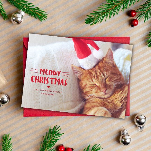 Noël Meowy | Cute Cat Holiday Carte photo (Créateur téléchargé)