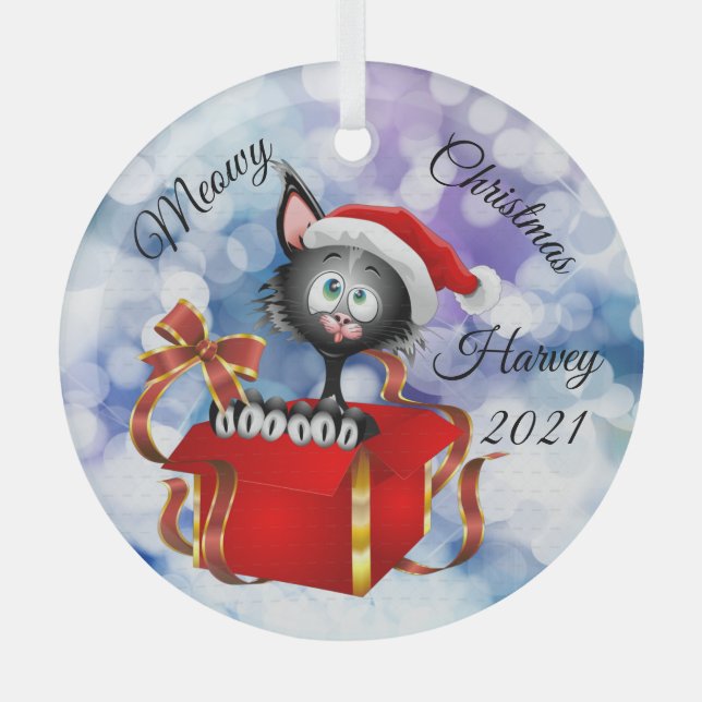 Noël Meowy Ornement de Chat Personnalisé (Recto)