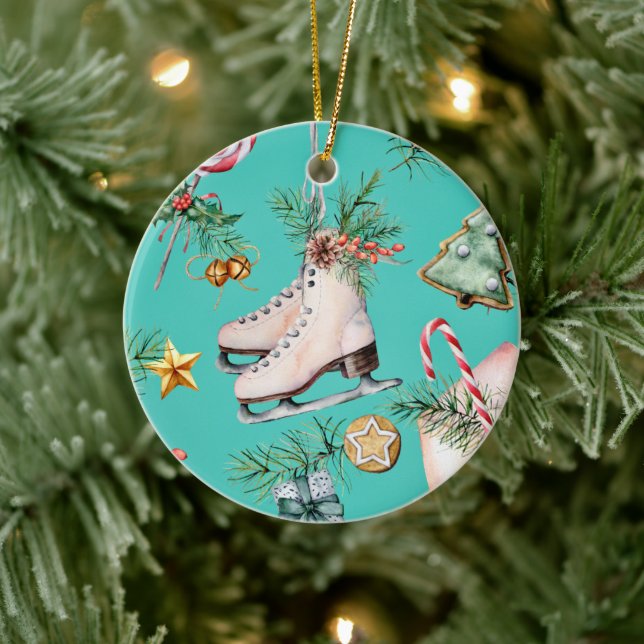 Noël Mer Vert Cookies Pins Patinage Ornement (Arbre)