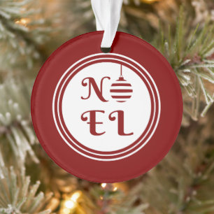 NOEL Merry Christmas Holiday Red And White Ornament