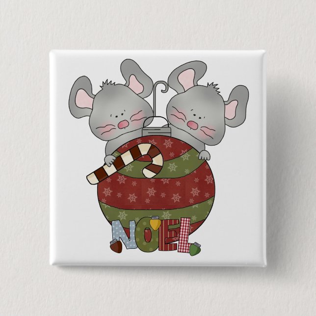 Noel Mice Holiday T-shirts and Gifts 2 Inch Square Button (Front)